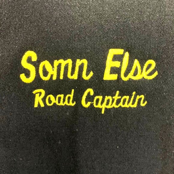 Varsity Letterman Aviator Bomber Jacket XL Black Leather Wool Embroidered Racing - Picture 7 of 14